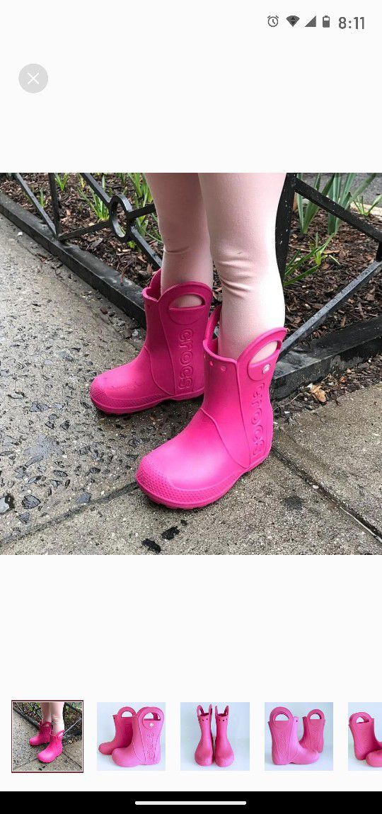 Crocs Kid's Handle it Pink Mid- Calf Rubber Boots.