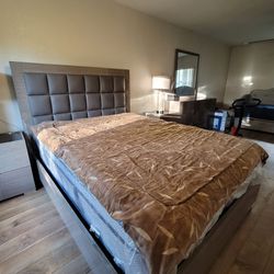 Queen Size Bed With Mattress And Boxspring, Nightstands And TV Stand With Drawers 