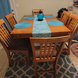 Dining Room Table With Expandable Leaf 6 Chairs Oak