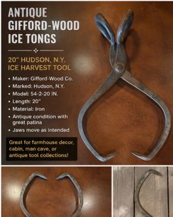 Antique Gifford-Wood Co. Ice Tongs 20” – Hudson NY Ice Harvest Tool