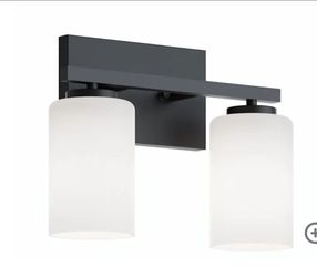 13" Black 2-Light Vanity Light with Milky Glass Shades
