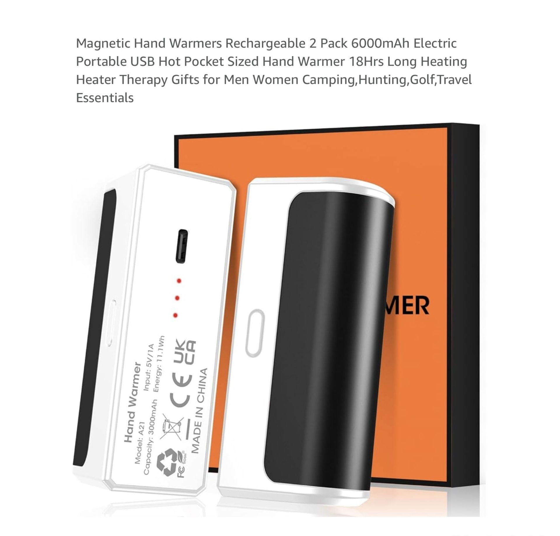 Brand new Magnetic Hand Warmers Rechargeable 2 Pack 6000mAh Electric Portable USB Hot Pocket Sized Hand Warmer 18Hrs Long Heating Heater Therapy Gifts