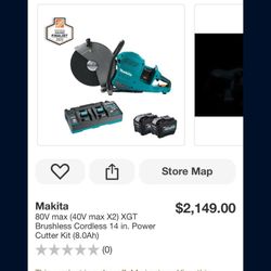  Makita 80V max (40V max X2) XGT Brushless Cordless 14 in. Power Cutter Kit (8.0Ah)  Great condition  