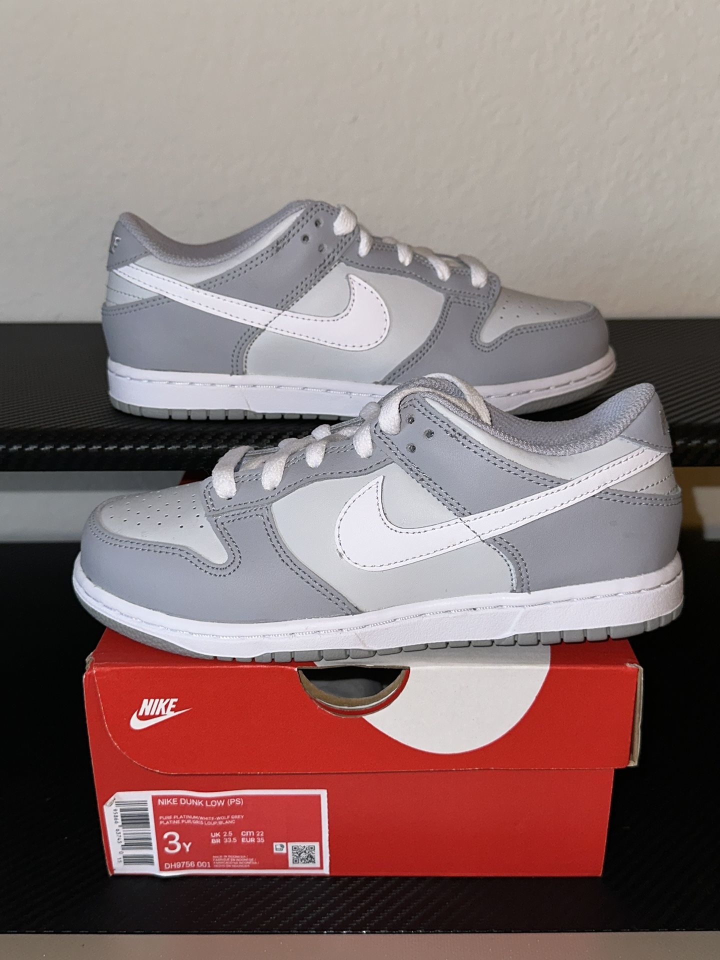 NEW Nike Dunk Low Retro Pure Platinum Size 3Y White Wolf Grey Sz 3 Mens / Sz 4.5 Womens