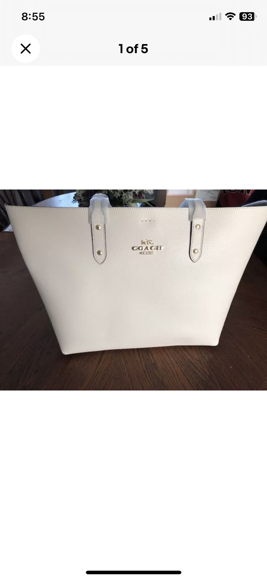 Brand New COACH Women's 72673 Pebble Leather Town Tote Bag Polished IM / CHALK