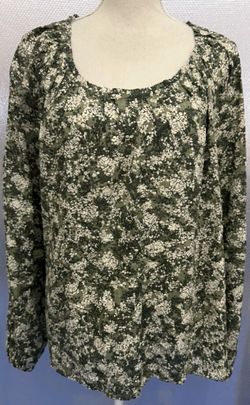 2X Plus A.N.A A New Approach Top Womens Green Floral Boho Peasant Shirt NWT