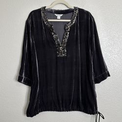 Garnet Hill Silk Blend Gray Velvet Sequin Tunic Top, Size 8
