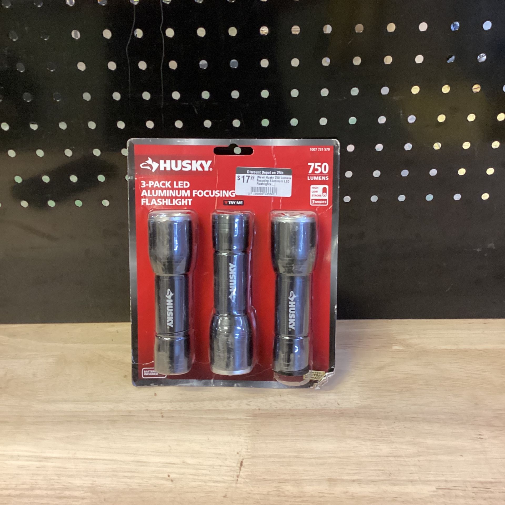 Husky 750 Lumens Focusing Aluminum LED Flashlights 3 Modes Impact and Water Resistant with Batteries (3-Pack)