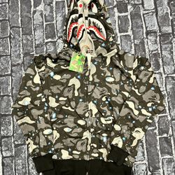 Bape light grey camo double hood zip up jacket