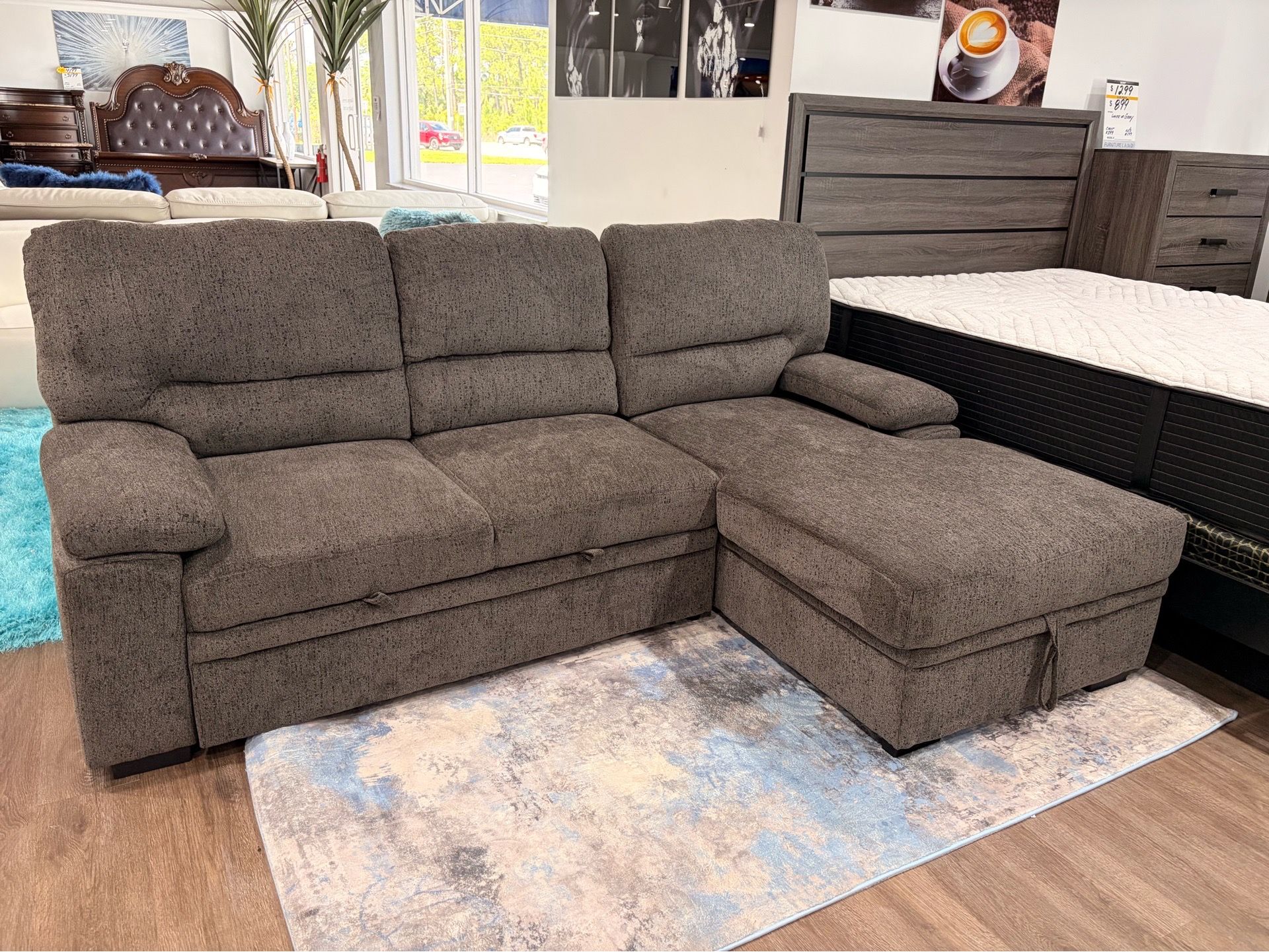 Gray fabric sleeper sofa couch sectional