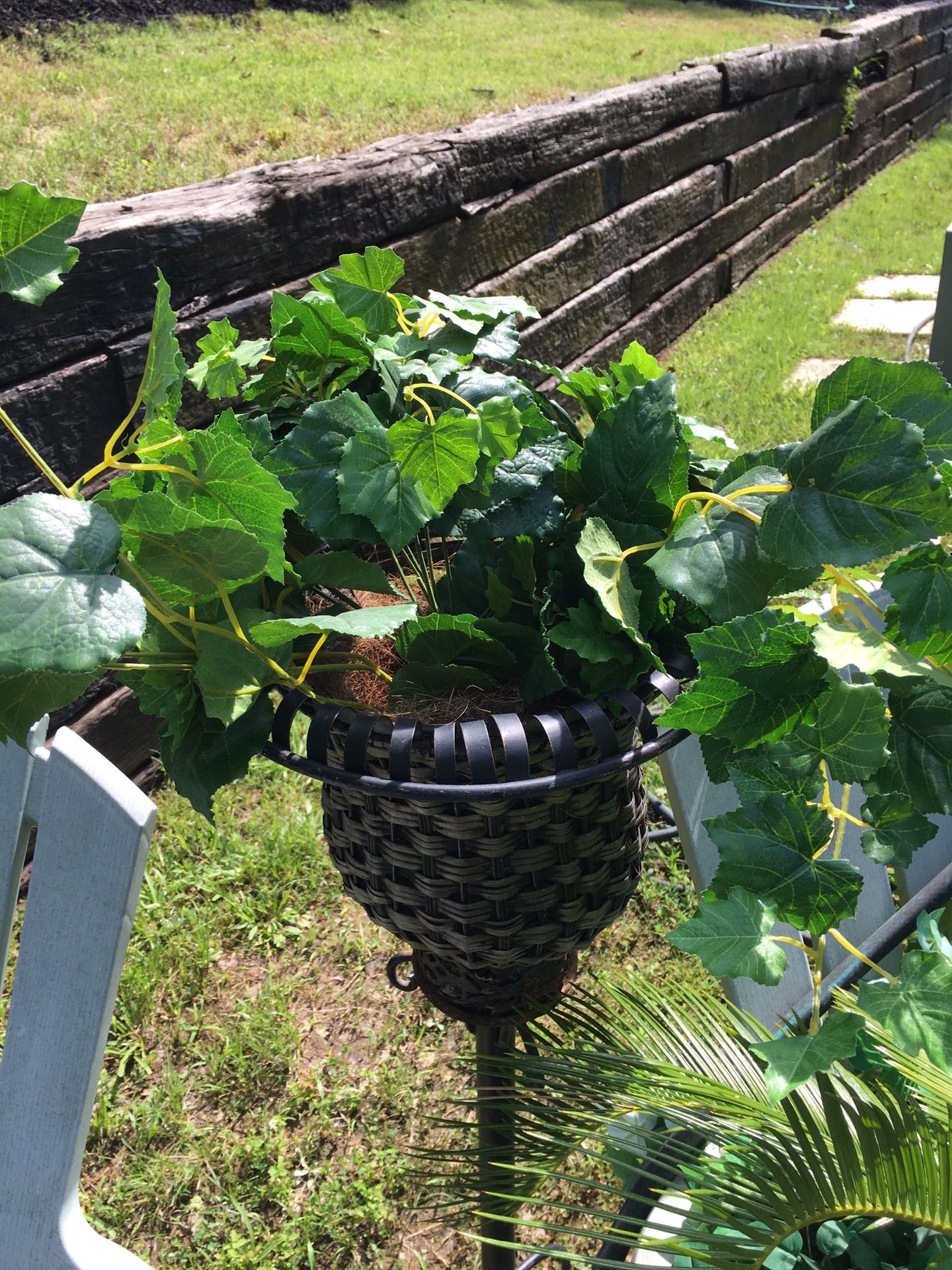 Wrought Iron And Wicker Plant Holder