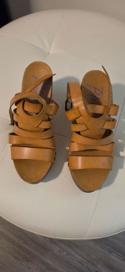 Tan Strappy Wedge Sandals.Size 8