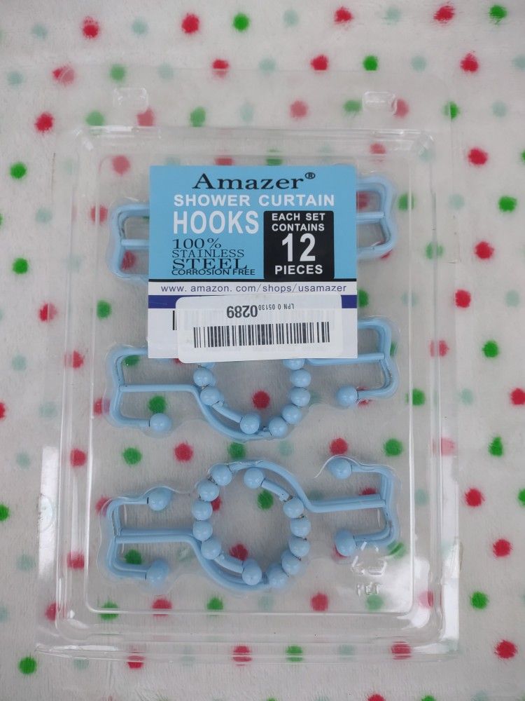 Amazer Shower Curtain Hook Rollers Baby Blue Stainless Steel 12 Pieces