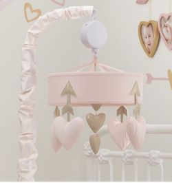 Lambs & Ivy Baby Love Musical Mobile Toy - Pink/Gold Hearts