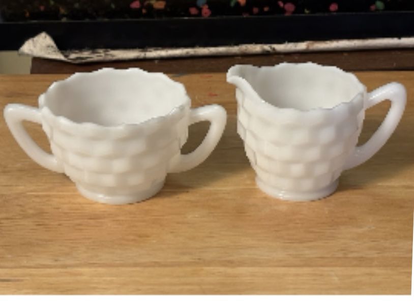Vintage Milk Glass Creamer Sugar Set