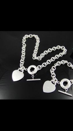 Sterling silver link heart necklace and bracelet! Brand new!