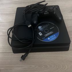 PS4 slim, comes with power cord and HDMI. One game.