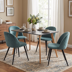 Homy Casa ROOKIE S+ZOMBA 5-Piece Dining Set, 43.3" Black Table with 4 Green Terry Fabric Chairs Open Box
