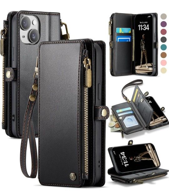 Defencase Compatible with 6.1" iPhone 14 Case Wallet RFID Blocking Fashion Black