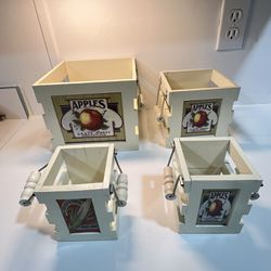 Wooden Square Crates with Retro Fruit Artwork - Set of 4   vintage home decor  1.- 7 x 8” 2.- 5.5 x 5.5 “ 3.- 4.5 x 3.5”.   2 pieces 