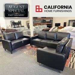 Modern 3-Piece Black Living Room Sofa Set
