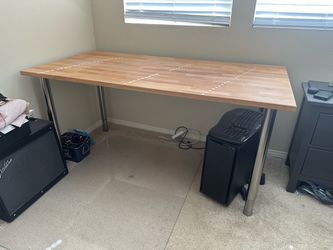 IKEA Large Wood Top Desk with Steel Legs