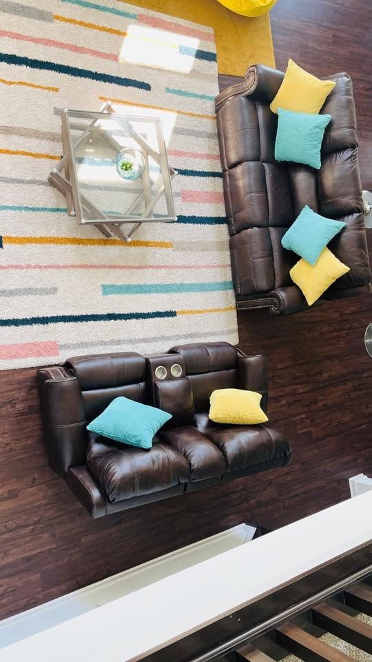 Leather 3 Piece Sofa + 2 Piece Love Seats Recliner Sofa Set with Center Table & Carpet
