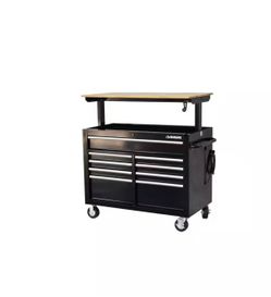BRAND NEW STILL IN BOX Shop Husky 46 in. x 25 in. D 9-Drawer Mobile Workbench with Adjustable Height Wood Top in Gloss Black