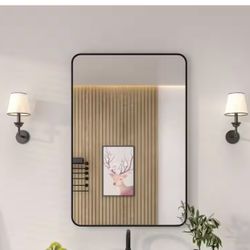 24 in. W x 36 in. H Rectangular Framed Wall Bathroom Vanity Mirror in Matte Black