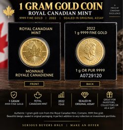 2022 Royal Canadian Mint 1 Gram Gold Maple Leaf – .9999 Fine Gold