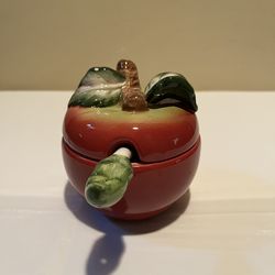 Ceramic Apple Shaped Jam Jelly Jar Lid & Spoon
