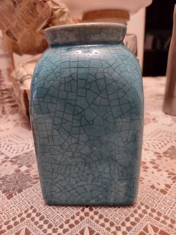 Turquoise crackled glaze raku vase