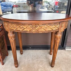 Ornate Carved Wood Oval Accent Table