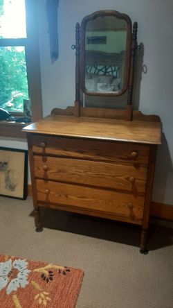 Tiger oak chest with mirror
