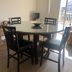 Wood 60” Round Table  With 4 Bar Stool Chairs 