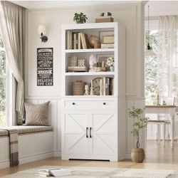 HoStacks 72” Farmhouse Bookcase with Storage