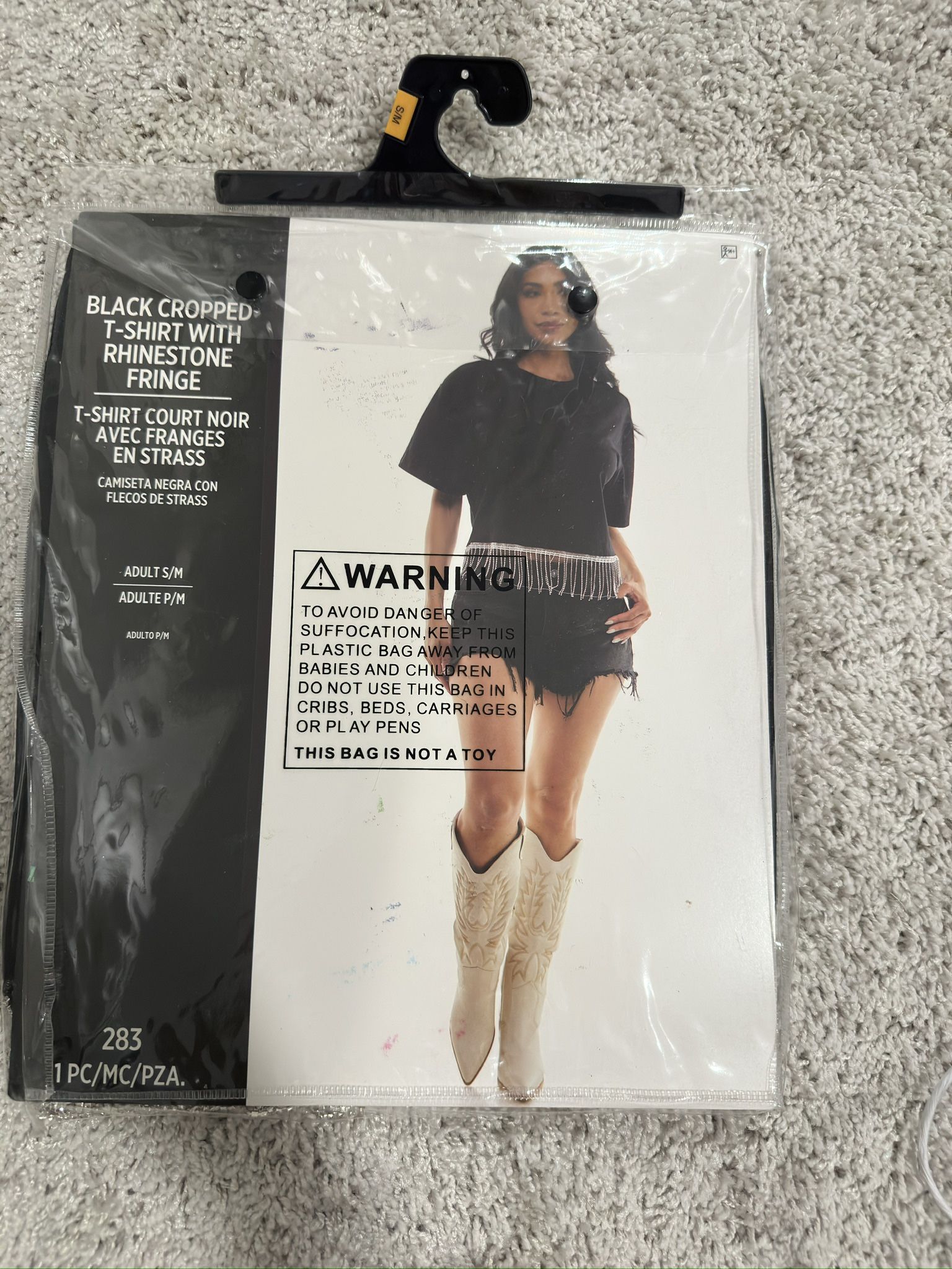 Black Cropped Tshirt w/ Rhinestone Fringe