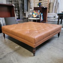Large Tufted Genuine Leather Caramel Ottoman Coffee Table