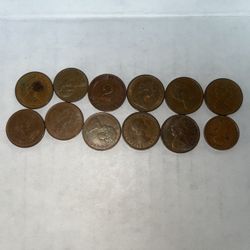 12 Canadian Copper Pennies 1961 & Up
