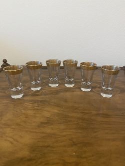 6 Vintage Gold Rimmed Shot Glasses