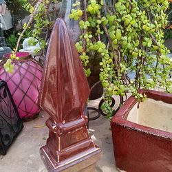 $24 Pair of Garden Decor, Deep Red Finial and Matching Square Pot with Drainage. $24 for both