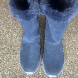 Skechers Winter Boots Women's Size 6 Blue Gen 5 Goga Mat Leather Upper Faux Fur