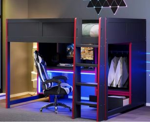 Gaming Loft Bed with Desk and Wardrobe