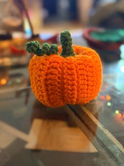 Handmade, crochet stuffed pumpkin