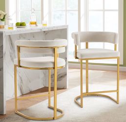 White Boucle Counter Stools with Gold Frame – Set of 2