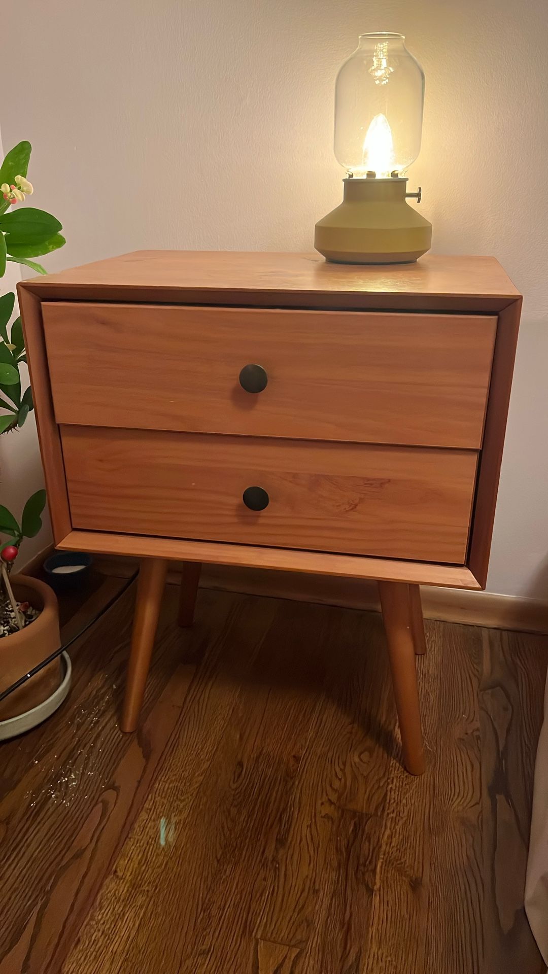 Wood Bedside Table Two Drawers