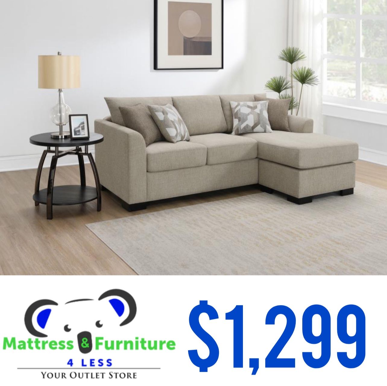 Storey Upholstered Sleeper Sectional Chaise Sofa Camel