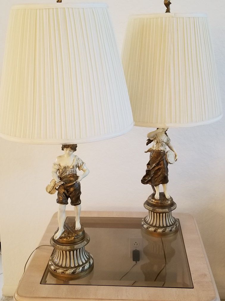 L & F MOREAU ANTIQUE FIGURINE LAMPS-SET OF TWO(2)