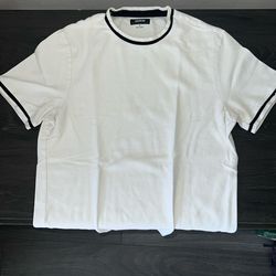 Alfani White Knit Short Sleeve Shirt – Men’s M (Black Trim)