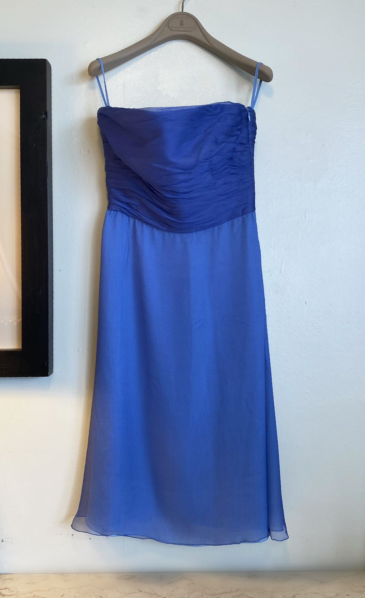 #ARMANI Collezioni Silk Dots shoulderless Blue Dress